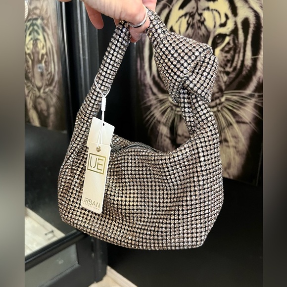 🔥URBAN EXPRESSIONS CHAMPAGNE/PINK RHINESTONE SPARKLY KNOTTED SHOULDER BAG🔥NWT - Picture 4 of 13